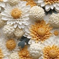 Dynamic Floral Art: Vibrant 3d White And Yellow Floral Pattern