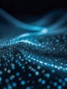 Dynamic flowing digital wave with glowing blue particles forming an abstract futuristic network landscape in dark space background Royalty Free Stock Photo