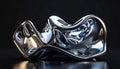 Fluid metallic sculpture with undulating waves and a highly polished chrome finish on a dark studio background Royalty Free Stock Photo