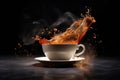 Dynamic Flying Coffee Splash Scene.