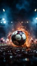 Dynamic focus, footballers powerful strike on free-kick point, soccer ball in spotlight