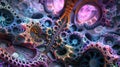 Dynamic fractal complexity: detailed 3D patterns interwoven in a multitude of colors, portraying a harmonious blend of