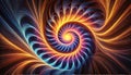 Dynamic fractal patterns in neon gradients, spiraling endlessly into a glowing central core created using generative AI for