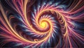 Dynamic fractal patterns in neon gradients, spiraling endlessly into a glowing central core created using generative AI for