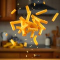 Dynamic French Fry Toss Captured with Sharp Focus Royalty Free Stock Photo