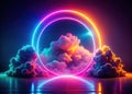 Dynamic Geometric Abstract Background A Glowing Neon Circle and Illuminated Cloud in a Vibrant 3D Render