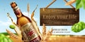 Dynamic glass bottle wheat beer ads