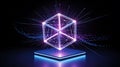 Dynamic Glowing Cube: Abstract Digital Data & Quantum Technology Visualization Royalty Free Stock Photo