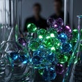 Dynamic glowing molecular structures within transparent lab glassware intricate scientific Royalty Free Stock Photo