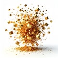 Dynamic Golden Cubes Floating Explosion on White Background Still Life Royalty Free Stock Photo