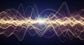 Dynamic golden digital sound wave with colored lines for abstract data visualization Royalty Free Stock Photo
