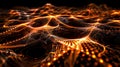 Dynamic Golden Wave Pattern Abstract Background, Modern Tech Design, Futuristic Element, Data Visualization, Glowing Particle Flow Royalty Free Stock Photo