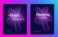 Dynamic gradient shape. Music flyer design with abstract gradient line waves. Electronic music party. Modern concert banner. Trend