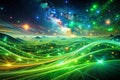 Dynamic Green Energy Lines Abstract Background A Stunning Visual Display of Motion Sparkles and Intriguing Darkness