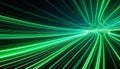 Dynamic green light trails creating futuristic tunnel effect