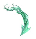A dynamic, green liquid forms an arrow shape, splashing and twisting in mid-air, isolated on a transparent background