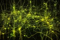 Dynamic green particles weave a mesmerizing tapestry of interconnected neurons, creating a vibrant visual experience