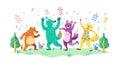 Dynamic Group of Animals Dancing in a Lively Forest Setting, vector design Generative AI Royalty Free Stock Photo