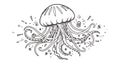 Jellyfish Doodle Line Art with Social Media Symbols Royalty Free Stock Photo