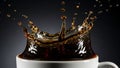 Dynamic High-Speed Coffee Splash Creating a Crown in a White Cup Royalty Free Stock Photo