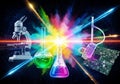 A dynamic, high-tech atmosphere, merging elements of chemistry, electroni Royalty Free Stock Photo