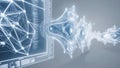 Dynamic hologram display showcasing data visualization with AI powered technology, illustrating advanced image recognition