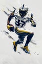 Dynamic hyperrealistic illustration of an American football player in full action