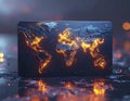 Dynamic illuminated world map portraying global interconnectedness and digital data flow Royalty Free Stock Photo