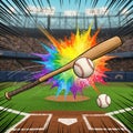 A dynamic illustration of a baseball game featuring a wooden bat and two baseballs. Royalty Free Stock Photo