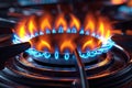 Dynamic illustration captures gas burners vivid blue orange flame intricacies