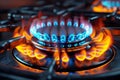 Dynamic illustration captures gas burners vivid blue orange flame intricacies