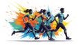 Diverse Group of Runners in Motion with Abstract Colorful Paint Splashes Background running athletes Royalty Free Stock Photo