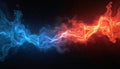 Dynamic illustration features blue, red fire flames merging, with dark background. Visuals create striking contrast, representing Royalty Free Stock Photo