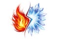 Dynamic illustration juxtaposing elements of fire and ice. The left Royalty Free Stock Photo
