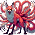 Dynamic Illustration of Mythical Nine-Tailed Fox Royalty Free Stock Photo