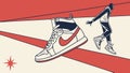 Dynamic illustration of person wearing large sneaker vector design Generative AI Royalty Free Stock Photo
