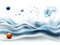 Dynamic illustration showing flowing waves and abstract spheres