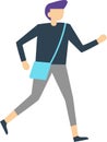 Dynamic illustration of a young student running with a shoulder bag, showcasing a sense of urgency and active lifestyle
