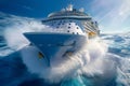 A dynamic image of the bow of a cruise ship cutting through waves, capturing the power and motion of the ship as it plows through Royalty Free Stock Photo