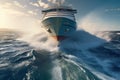 A dynamic image of the bow of a cruise ship cutting through waves, capturing the power and motion of the ship as it plows through Royalty Free Stock Photo