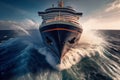 A dynamic image of the bow of a cruise ship cutting through waves, capturing the power and motion of the ship as it plows through Royalty Free Stock Photo