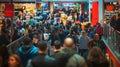This dynamic image captures the bustling atmosphere of a modern retail store on Black Friday. Generative AI