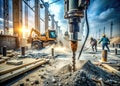 Concrete Demolition and Construction Industrial Drilling Anchoring and Masonry Work in Progress Royalty Free Stock Photo