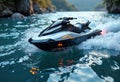A sleek jet ski gliding across the shimmering water surface Royalty Free Stock Photo
