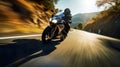 dynamic image captures a motorcycle in action on a road, embodying the thrill of high-speed motion