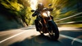 dynamic image captures a motorcycle in action on a road, embodying the thrill of high-speed motion