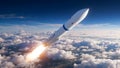 Rocket Ascends Through Clouds on a Stellar Journey Royalty Free Stock Photo