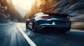 Dynamic image captures a sport car in action on a road, showcasing the exhilaration of high-speed motion Royalty Free Stock Photo