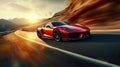 Dynamic image captures a sport car in action on a road, showcasing the exhilaration of high-speed motion Royalty Free Stock Photo