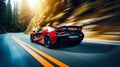 Dynamic image captures a sport car in action on a road, showcasing the exhilaration of high-speed motion Royalty Free Stock Photo